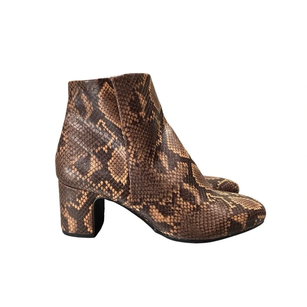 Anne Klein Ankle Booties GET IT Snakeskin Print Black Rust Women's Sz 8.5 w Heel